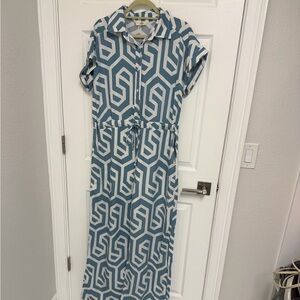 Entro Teal and White Geometric Jumpsuit